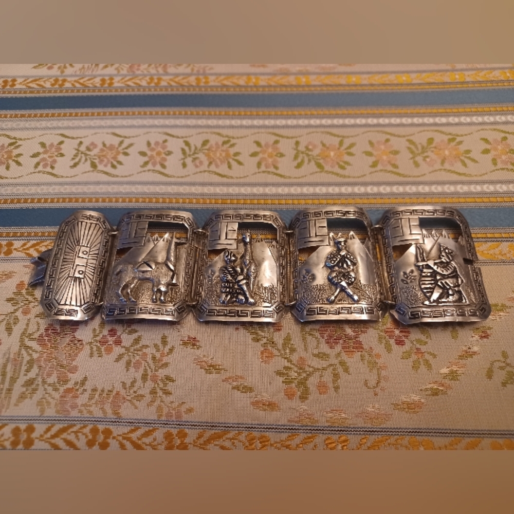 1970s Peruvian Alpaca Panel Link Bracelet, Sterling Silver
